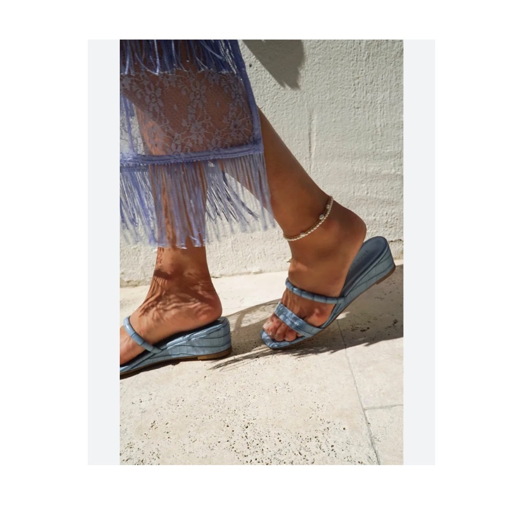 Song of Style Revolve Fia Blue Croc Wedge Sandals 8.5